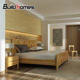 筑家新中式风格实木床老榆木简约艺术床原木色双人床