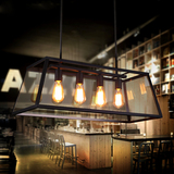loft复古铁艺玻璃箱餐厅吊灯长方形创意客厅灯咖啡店个性玻璃吊灯