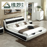 维妙简约现代时尚黑白色皮床真皮床结婚软床小户型双人床1.8米