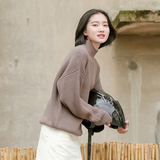 2015韩国东大门潮女针织衫 套头圆领纯色女复古粗线毛衣