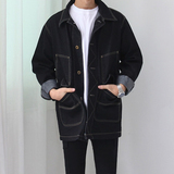 新款秋季韩版复古宽松牛仔外套男青年外穿夹克男薄款中长款上衣潮