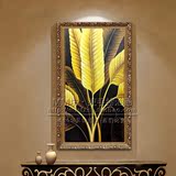 玄关装饰画 东南亚风格手绘油画 客厅过道走廊单幅竖版挂画芭蕉叶