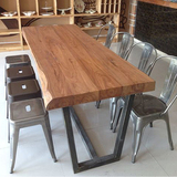 工业风订制原木实木工装桌子复古铁艺餐桌实木不规则边会议办公桌