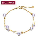 海蒂珠宝 蔓灵 设计款天然日本Akoya海水珍珠手链正品 G18K金 特