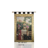欧式复古古典外贸手绘彩漆画装饰油画 155*186风景旗帜形木板画