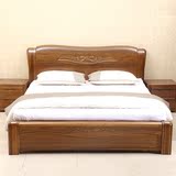 新中式全实木现代双人床1.8高箱储物床卧室家具雕花金丝胡桃木床