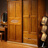 实木衣柜推拉门移门趟门现代简约中式木质衣柜带试衣镜整体衣柜