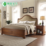 鄉源美式高档全实木双人床欧式现代1.8米1.5米布艺婚床实木床家具