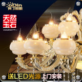欧式水晶吊灯天然玉石 大气奢华别墅客厅餐厅锌合金蜡烛灯具灯饰