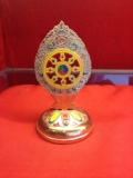 藏传佛教用品 密宗供具八吉祥之双面法轮  小巧精美