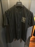 TRENDIANO新2016男装夏装潮竖条纹宽松小立领短袖衬衫3HI2013410