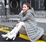 2015冬季韩版新款女装外套潮中长款棉衣时尚修身显瘦连帽过膝棉服