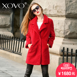 XOVO2016冬新款韩版修身羊剪绒皮毛一体大衣女中长款羊毛皮草外套