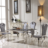 不锈钢餐桌椅组合饭桌后现代家具餐台欧式大理石餐桌玻璃餐桌子