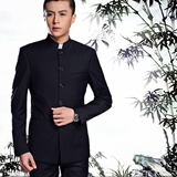 男士婚礼中山装套装夏 韩版修身型青年学生新郎立领西服套装潮 薄