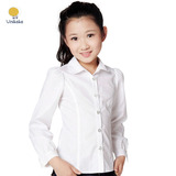 优尼卡卡春装童装女童白色长袖衬衫 小学生儿童校服演出服白衬衣