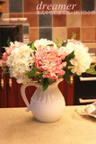 家居饰品陶瓷花瓶美式罗马纹白色矮花壶摆件餐桌仿真花艺套装
