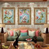 欧式装饰画复古美式挂画现代三联画客厅沙发墙有框画卧室壁画花卉