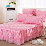 纯棉蕾丝床裙单件大红色夹棉床笠结婚庆欧式床罩双人粉色床群加厚