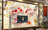 宾馆酒店大堂墙纸客厅电视背景墙大型壁画3D立体三维壁纸风水鱼画