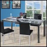 简约欧式钢化玻璃餐桌椅组合伸缩长方形白卡灰色餐饭桌大折叠餐桌