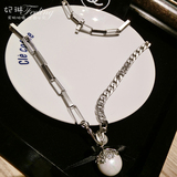 韩国代购巴洛克重工大颗珍珠超美名媛夸张绸缎蝴蝶结短款项链
