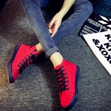 2016秋春季红色休闲布鞋女韩版女士单鞋学生加绒帆布鞋板鞋潮