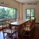京韵新中式家具 老榆木免漆会议桌现代简约餐桌椅明式茶台茶椅