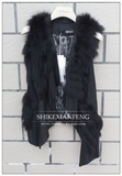 韩国BNX专柜正品 黑色狐狸毛羊皮羊毛拼接真皮草马甲 BKDFU992HO
