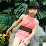 韩国儿童泳衣女童中大童保守学生泳衣连体三角可爱公主温泉女泳装