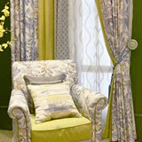 现代美式窗帘成品客厅卧室飘窗平面窗加厚棉麻拼接窗帘布遮光小鸟