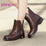 Josiny/卓诗尼2015新款短靴 简约中跟靴圆头粗跟女靴子154172384