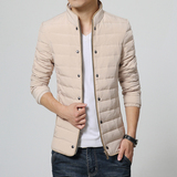 2015男士新款流行男装外套韩版休闲修身纯色立领白鸭绒羽绒服男潮