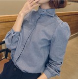 韩国正品代购2016春装LOVS伯爵风法式系领结泡泡袖长袖衬衫女