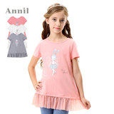 安奈儿女童装夏季款 正品 带裙摆短袖针织裙衣T恤AG421409