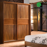 现代简约原木实木趟门移门推拉门衣柜二门1.6米1.8米卧室包送安装