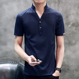 夏季新款男士商务短袖T恤韩版V领修身短袖男装精梳棉打底衫上衣