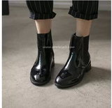 韩国代购女鞋2014秋款漆皮低跟女短靴帅气马丁靴百搭纯色骑士靴SB