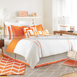 桔黄白色拼 新中式后现代简约风格样板间房床品 软装多款四九件套