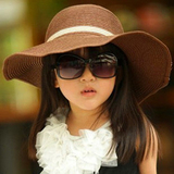韩版女童沙滩帽儿童草帽子夏季海边防晒帽太阳帽大沿遮阳帽亲子帽