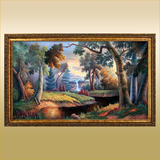 客厅山水古典风景画 有框欧式玄关挂画 高档油画手绘聚宝盆 森林