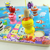 早教儿童木制钓鱼 磁性木质钓鱼套装宝宝益智力积木玩具1-2-3岁