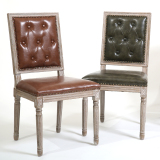 美式复古实木皮艺餐椅做旧布艺麻布拉扣餐椅时尚单人椅美式扶手椅