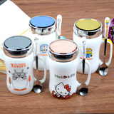卡通可爱创意马克杯陶瓷杯子带盖带勺大容量办公情侣水杯杯子包邮