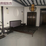 新中式实木家具卧室大床简约现代原木双人床仿古婚床样板房床YU16