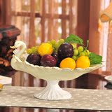 现代简约欧式陶瓷摆件天鹅大水果盘家居客厅餐桌时尚创意高档包邮