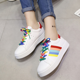 2016韩版夏季学生彩虹运动鞋小白鞋女松糕厚底板鞋系带休闲单鞋潮