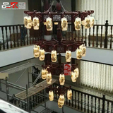 中式工程大吊灯实木陶瓷仿古薄胎瓷楼梯间三四层吊灯中式灯具会所