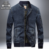 AFS JEEP牛仔夹克男秋季薄款工装外套青年韩版棒球服飞行夹克外衣