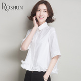 2016夏季新款韩版文艺纯棉短袖白衬衫小清新宽松蝙蝠袖衬衣女上衣